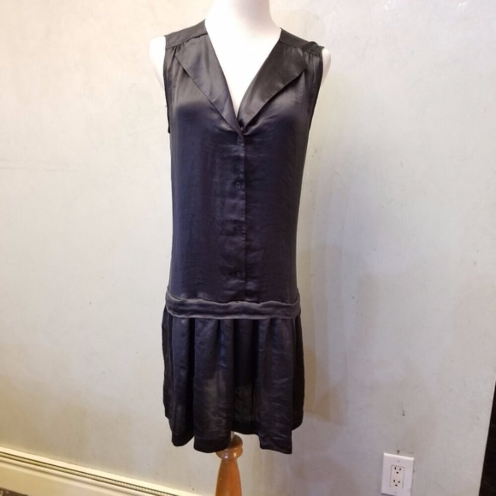 Theory black silky dress women's size 6 (293)